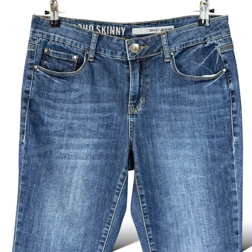 DKNY Jeans Soho Skinny Womens Size 8 Blue Medium Wash Mid-Rise Stretch Denim_4